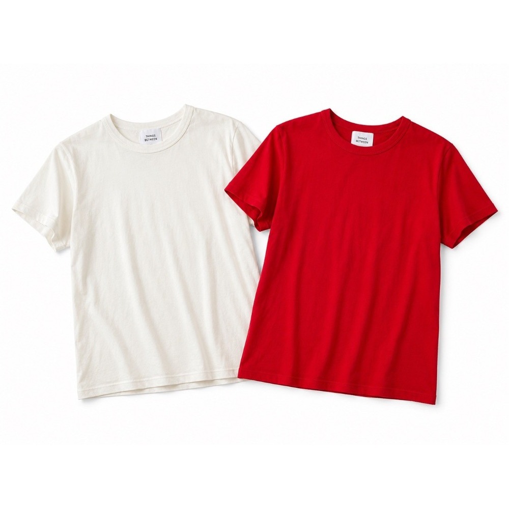 Things Between set 2 Womens T-Shirt Red & white Cotton Crewneck Short Sleeve Tee